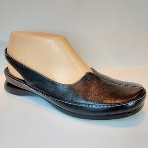 Clarks Leather Slingback Flats Shoes Split Toe Black Leather Women's Size 7.5 N